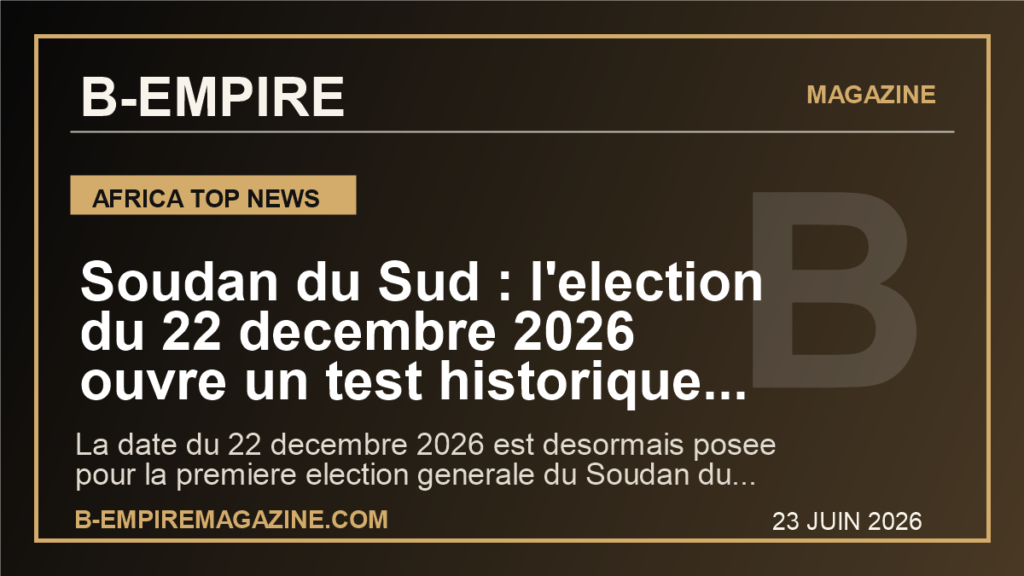 Soudan du Sud : l'election du 22 decembre 2026 ouvre un test historique sous la menace d'une rechute dans la guerre
