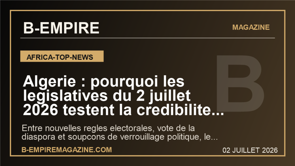 Algerie : pourquoi les legislatives du 2 juillet 2026 testent la credibilite du Parlement et la fatigue democratique
