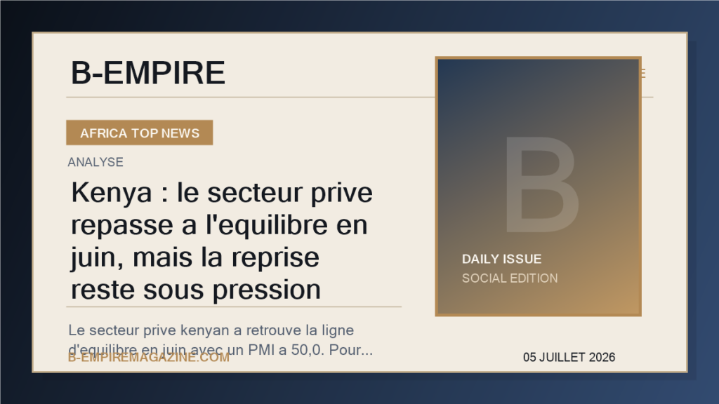 Kenya : le secteur prive repasse a l'equilibre en juin, mais la reprise reste sous pression