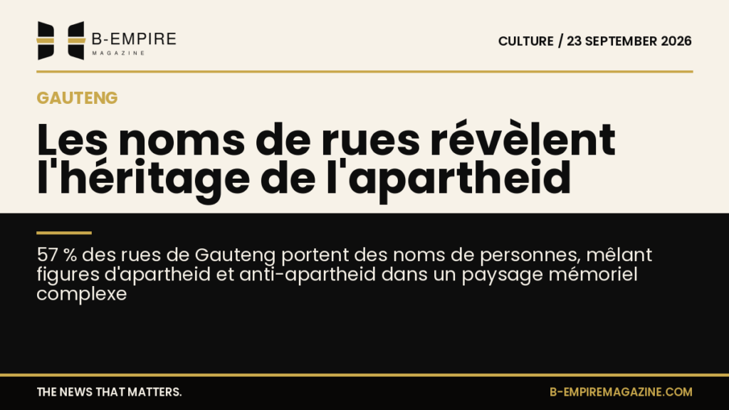 Carte stylisée des noms de rues de Gauteng montrant la coexistence des noms liés à l'apartheid et à la lutte anti-apartheid