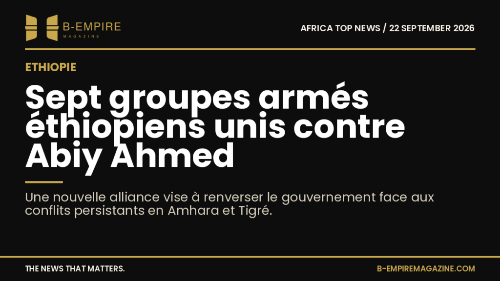 Carte de l'Éthiopie avec des zones en surbrillance représentant les régions d'Amhara et du Tigré, symbolisant les conflits armés.