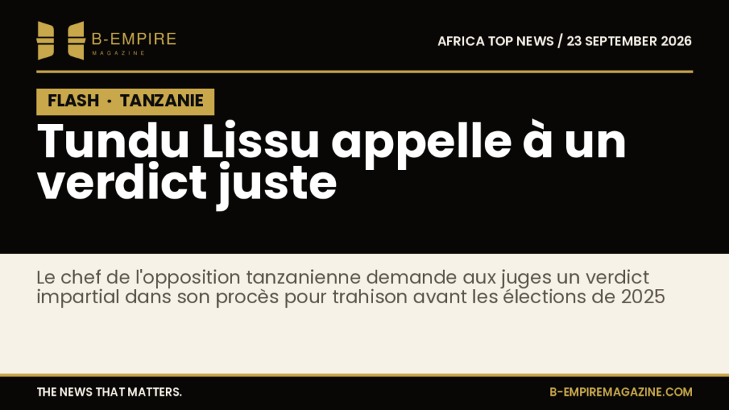 Portrait de Tundu Lissu, leader de l'opposition tanzanienne, lors d'une conférence de presse