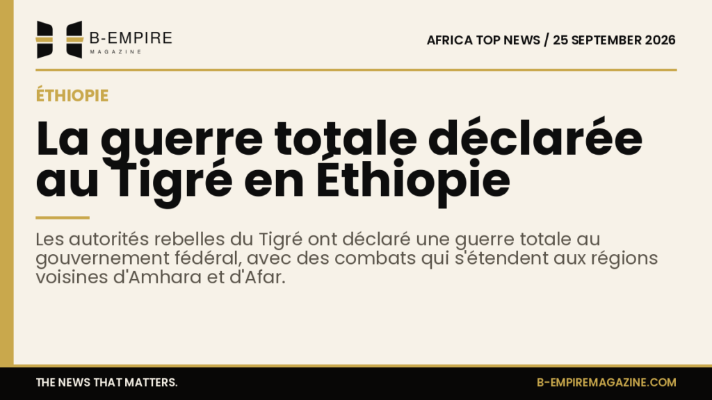 Carte stylisée montrant les régions du Tigré, Amhara et Afar en Éthiopie avec des zones marquées en or et encre.