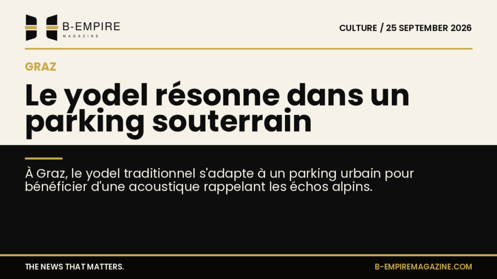 Des chanteurs de yodel dans un parking souterrain de Graz, avec murs réfléchissants et couloirs larges.