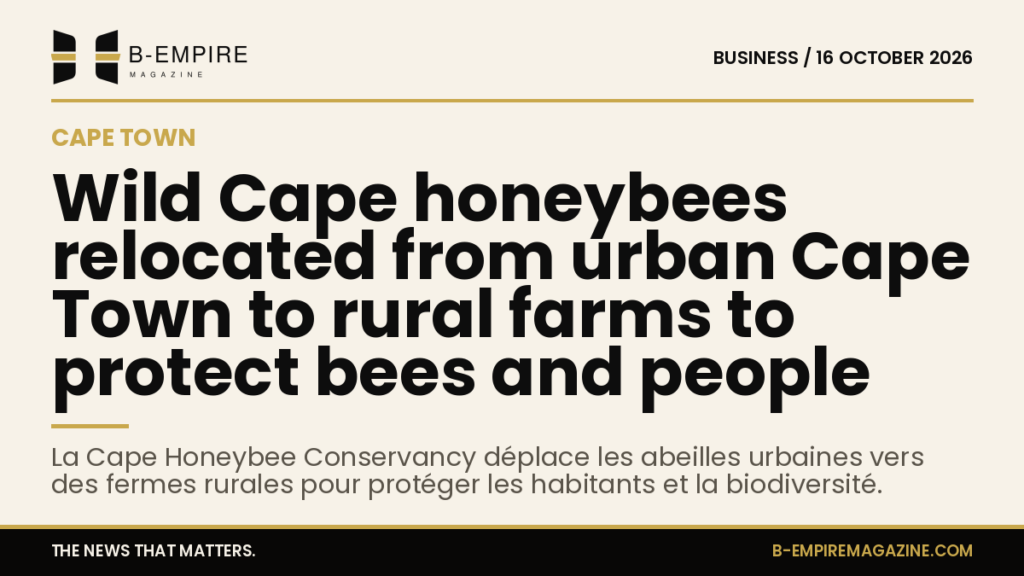 Wild Cape honeybees relocated from urban Cape Town to rural farms to protect bees and people