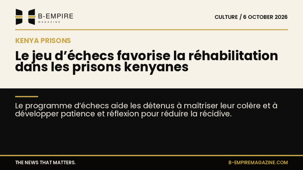 Une partie d’échecs dans une prison kenyane, avec deux détenus concentrés autour d’un échiquier.