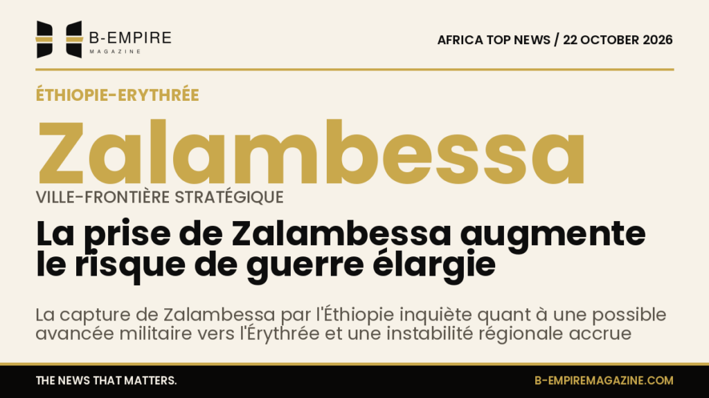 Carte stylisée montrant la ville de Zalambessa à la frontière entre l'Éthiopie et l'Érythrée avec un accent sur la zone conflictuelle
