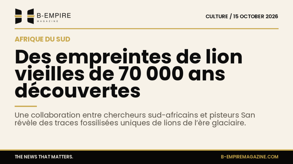 Empreintes fossilisées de lion datant d’environ 70 000 ans découvertes sur la côte sud du Cap en Afrique du Sud