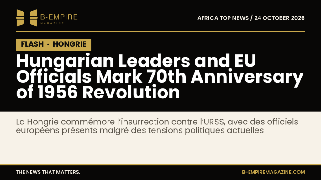 Visuel avec bloc noir et texte blanc et or indiquant 70 ans de la révolution hongroise de 1956