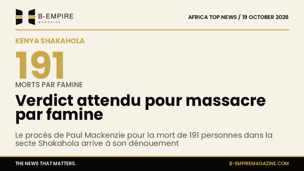 Illustration sombre avec le chiffre 191 en or sur fond papier, évoquant la tragédie de la secte Shakahola au Kenya