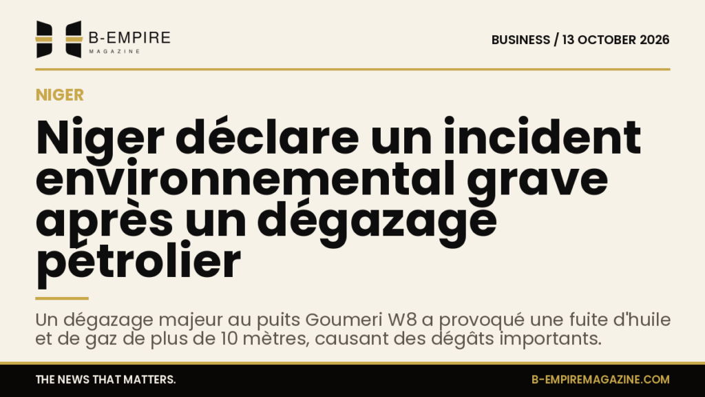 Niger declares severe environmental incident after oil blowout at Goumeri W8 well