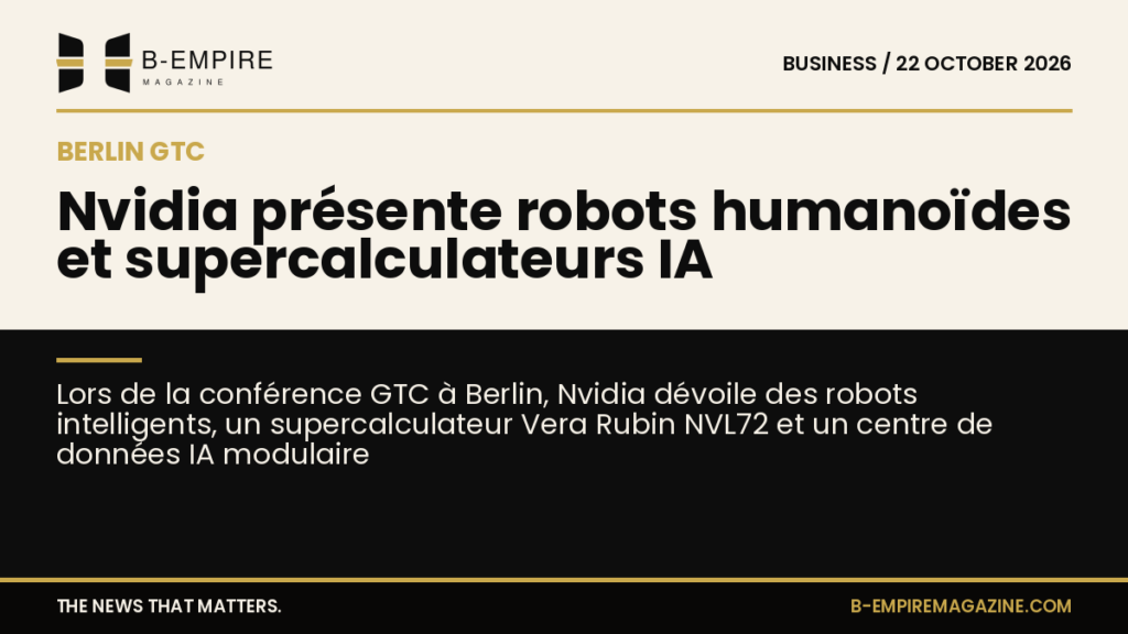 Visuel divisé montrant un robot humanoïde sur fond papier et un supercalculateur sur fond noir, avec le titre en lettres élégantes à cheval sur les deux zones.